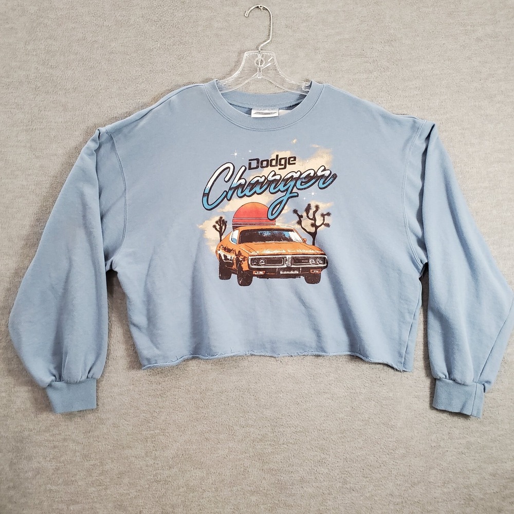 Dodge Charger Women Sweatshirt 2XL Blue Cropped Logo Graphic Print‎ Pullover